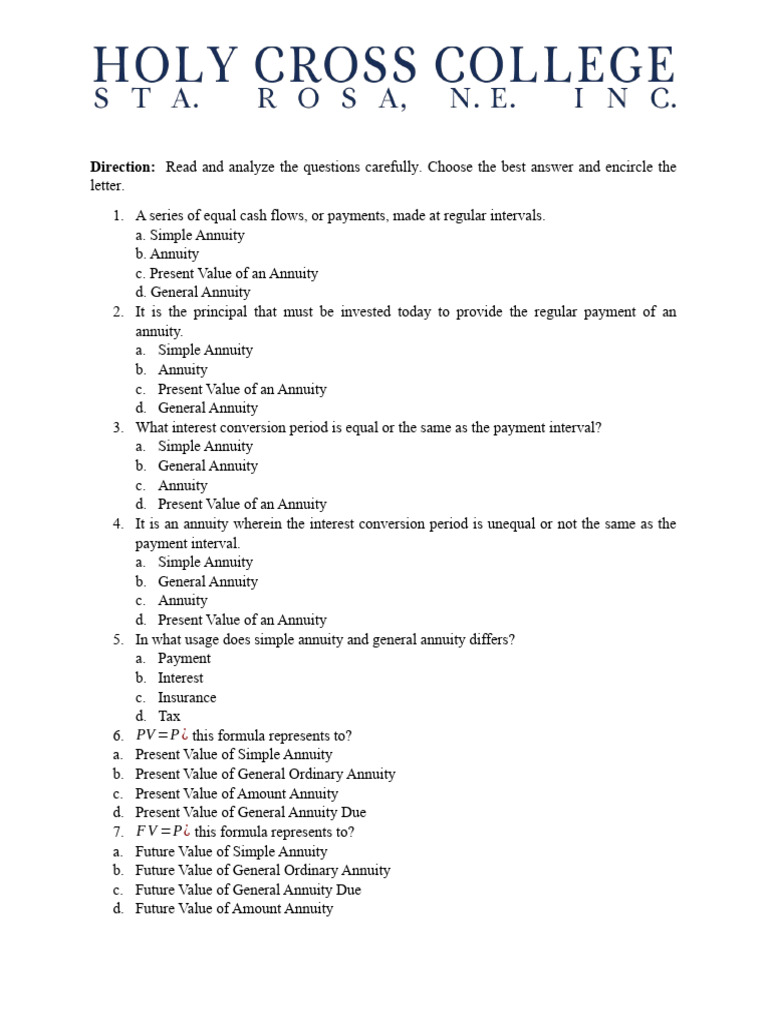 Annuity Concepts and Formulas Quiz | PDF | Present Value | Mathematical ...