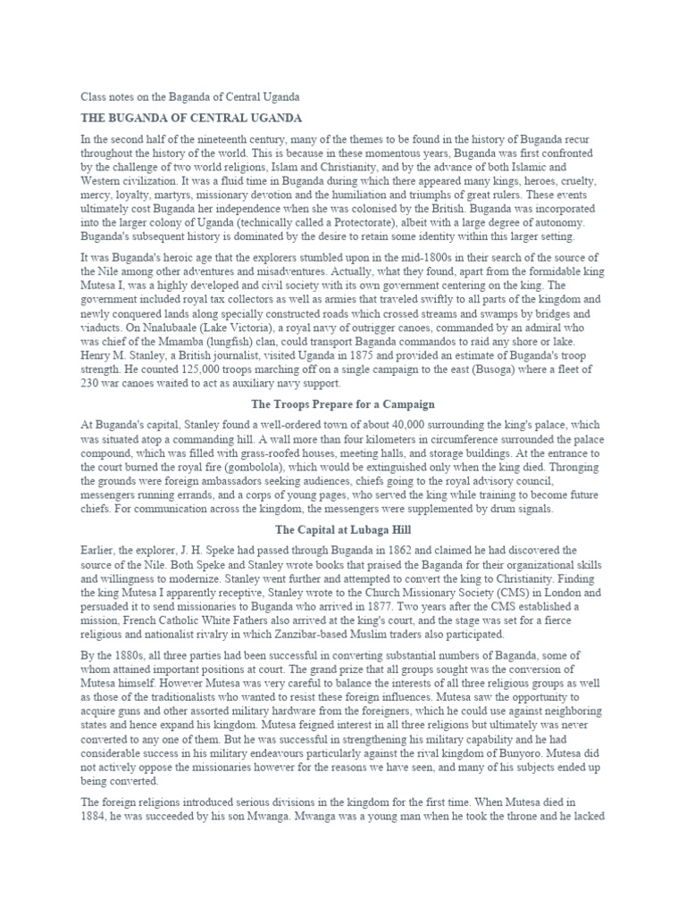 Class Notes On The Baganda of Central Uganda PDF