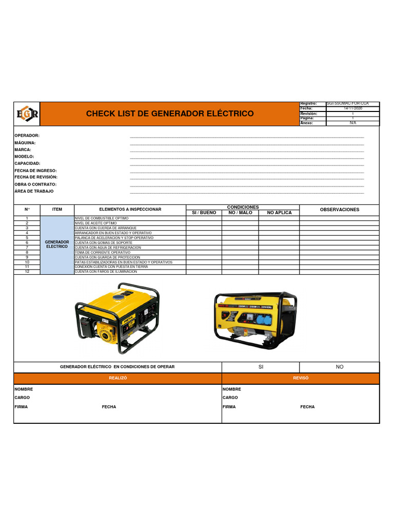 Check List Generador Electrico | PDF | Bienes manufacturados ...