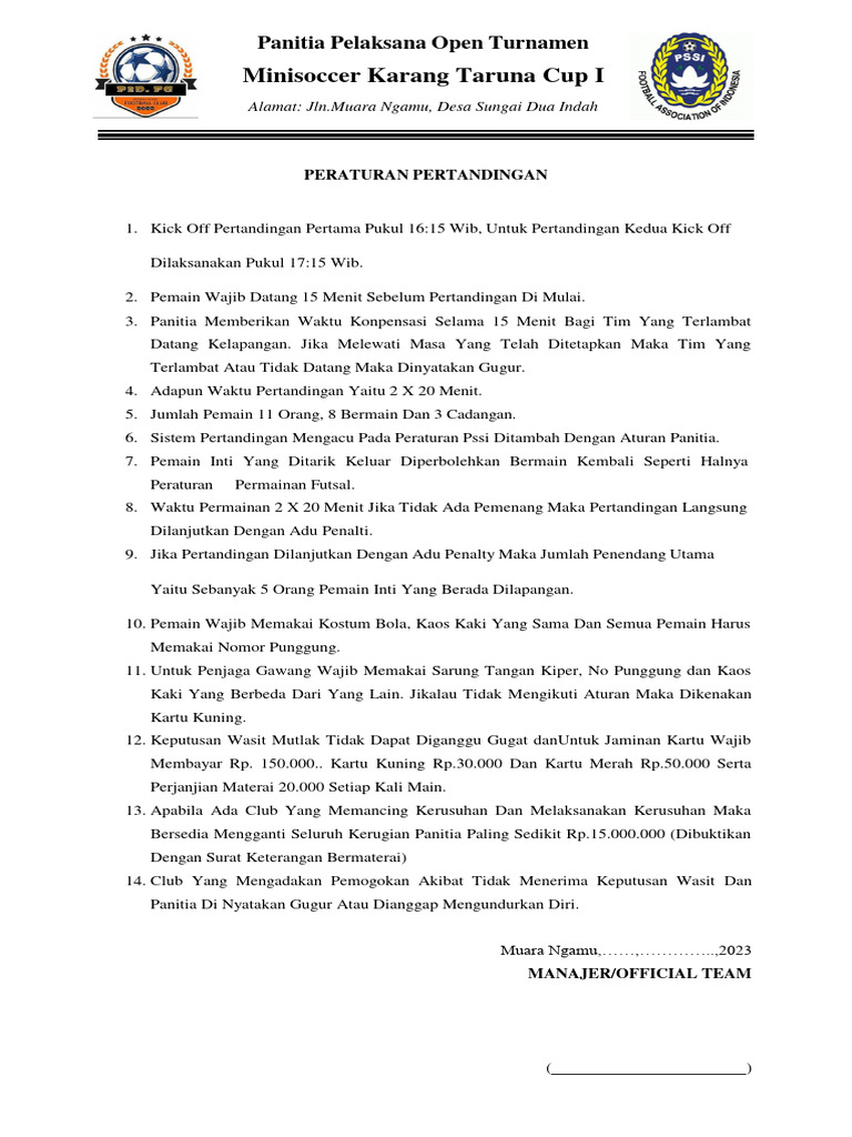 Peraturan Turnamen Mini Soccer PDF