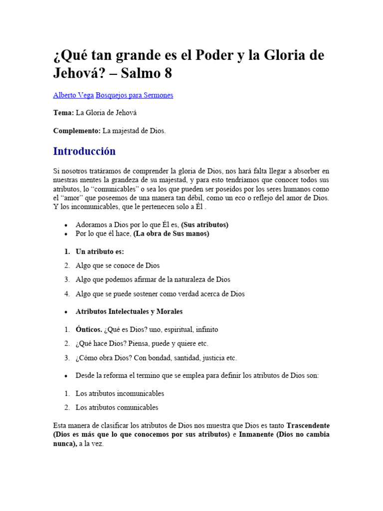 Qué Tan Grande Es El Poder y La Gloria de Jehová | PDF | Dios | Salmos