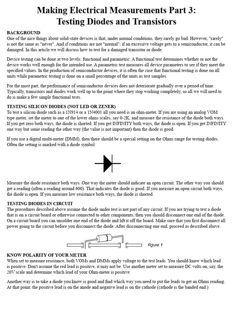 Making Electrical Measurements Part 3 Testing Diodes and Transistors