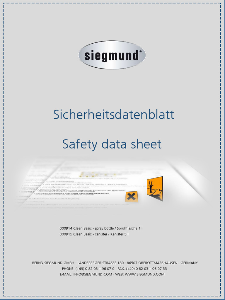 Siegmund CleanBasic Safety Data Sheet | PDF | Environmental Issues ...