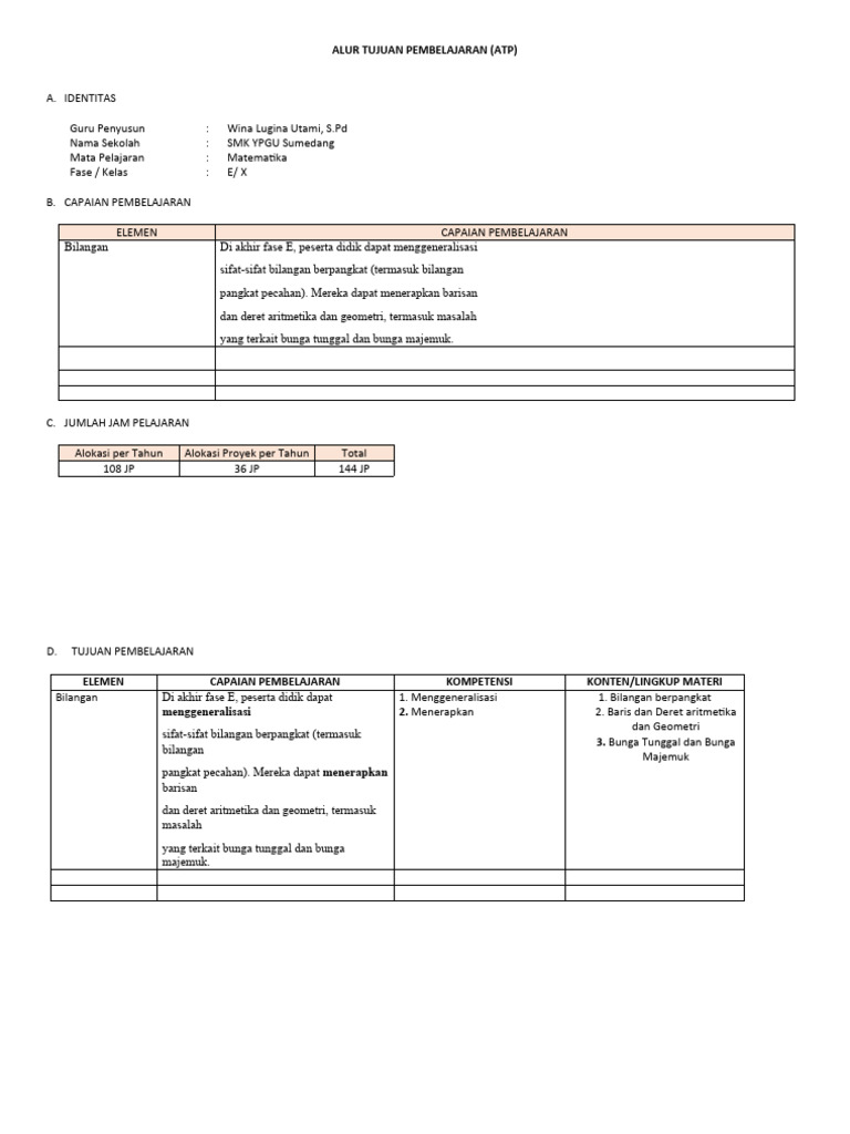 Format ATP Pembelajaran Matematika | PDF
