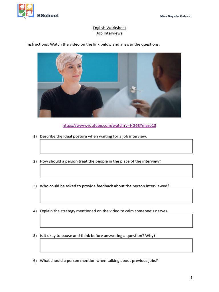 Job Interviews Worksheet PDF