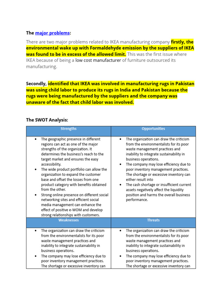 IKEA Problems & SWOT Analysis PDF Inventory Supply Chain
