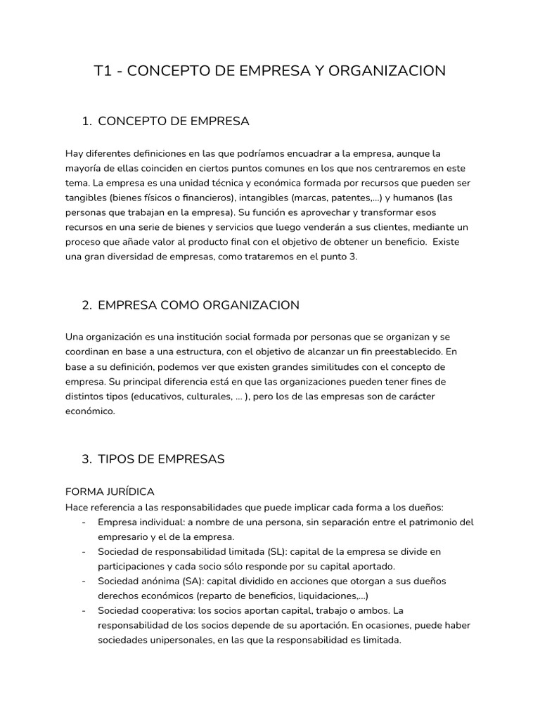 T1 concepto de empresa y organizacion pdf business sociedad