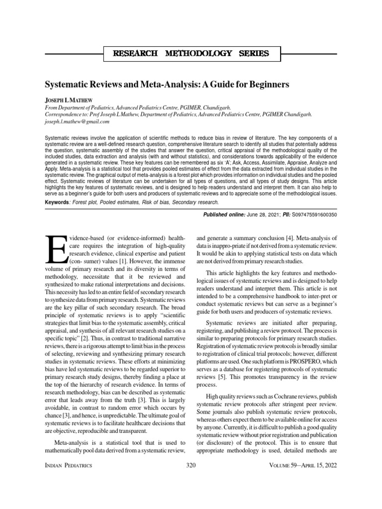 Beginner's Guide to Systematic Reviews | PDF | Systematic Review | Meta ...