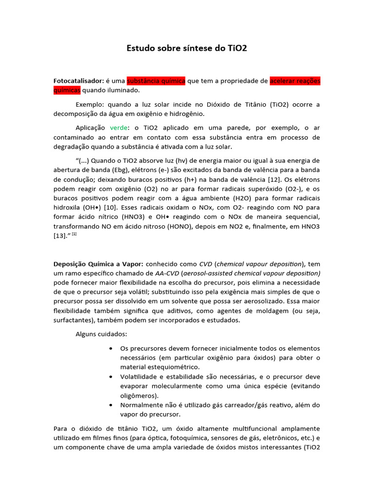 Síntese e Aplicações do TiO2 Fotocatalítico | PDF | Ácido nítrico | Titânio
