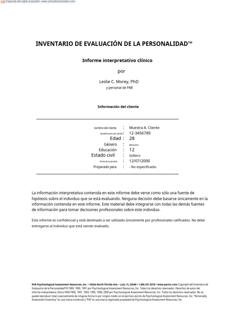 PAI Int Report - En.es | PDF | La dependencia de sustancias | Alcoholismo
