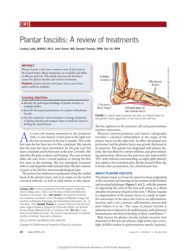 Plantar Fasciitis A Review of Treatments.4 | PDF | Foot | Surgery