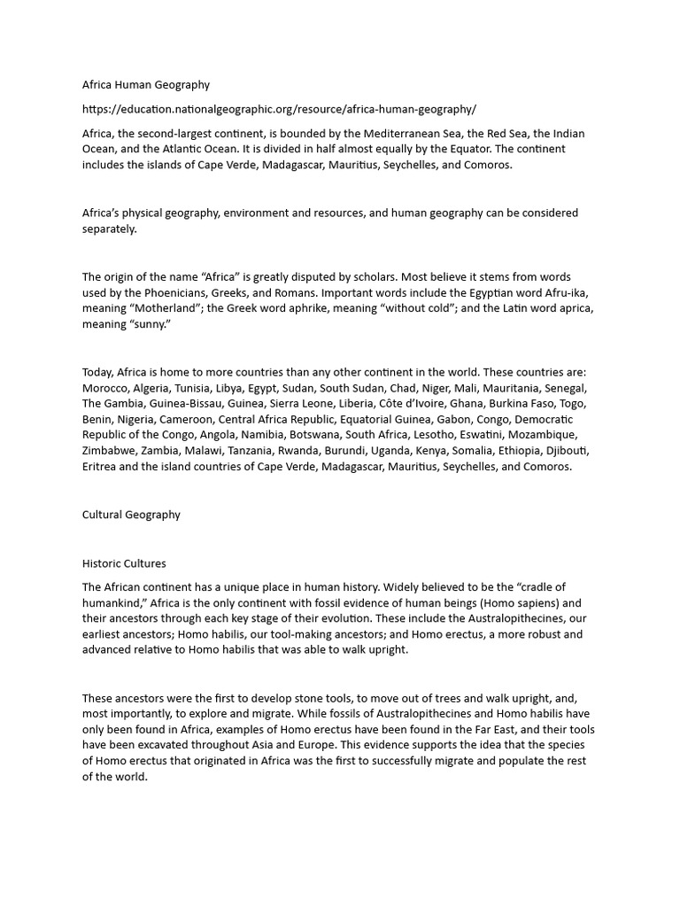AFRICA HUMAN GEOGRAPHY intelligence overview