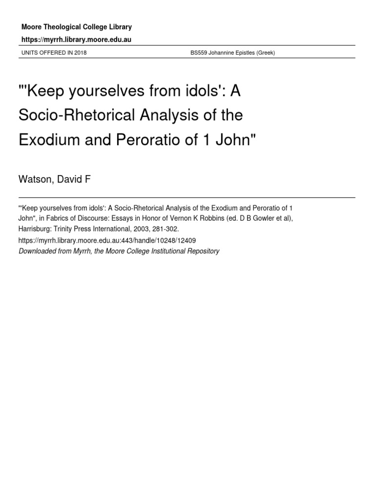  keep yourselves from idols a socio rhetorical analysis of the