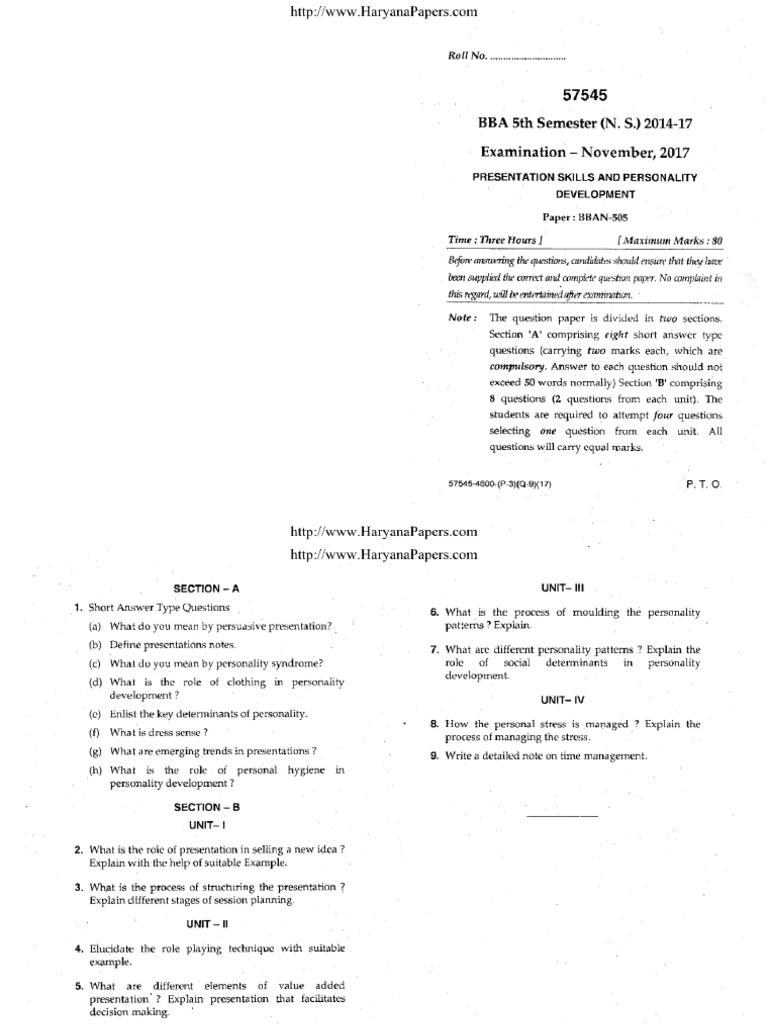 Bba 5 Sem Presentation Skill Personality Development 57545 Dec 2017 | PDF