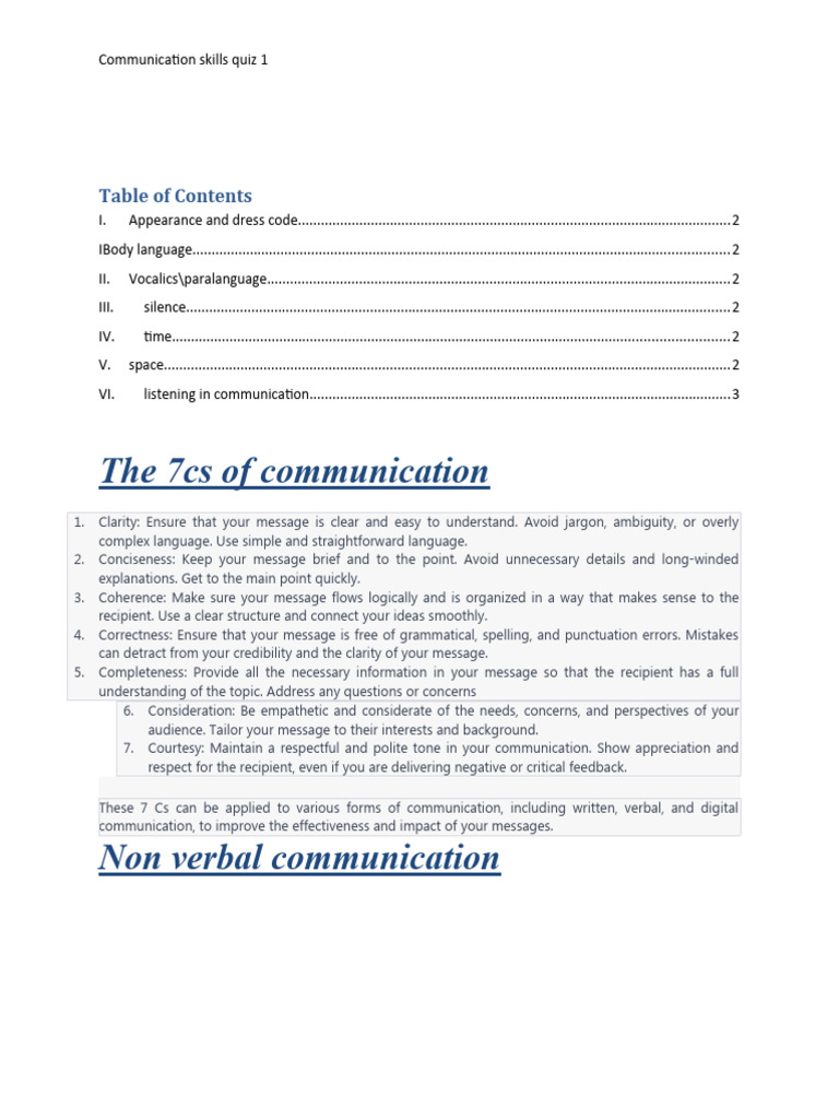 Communication Skills Quizz 1 Pdf Communication Nonverbal