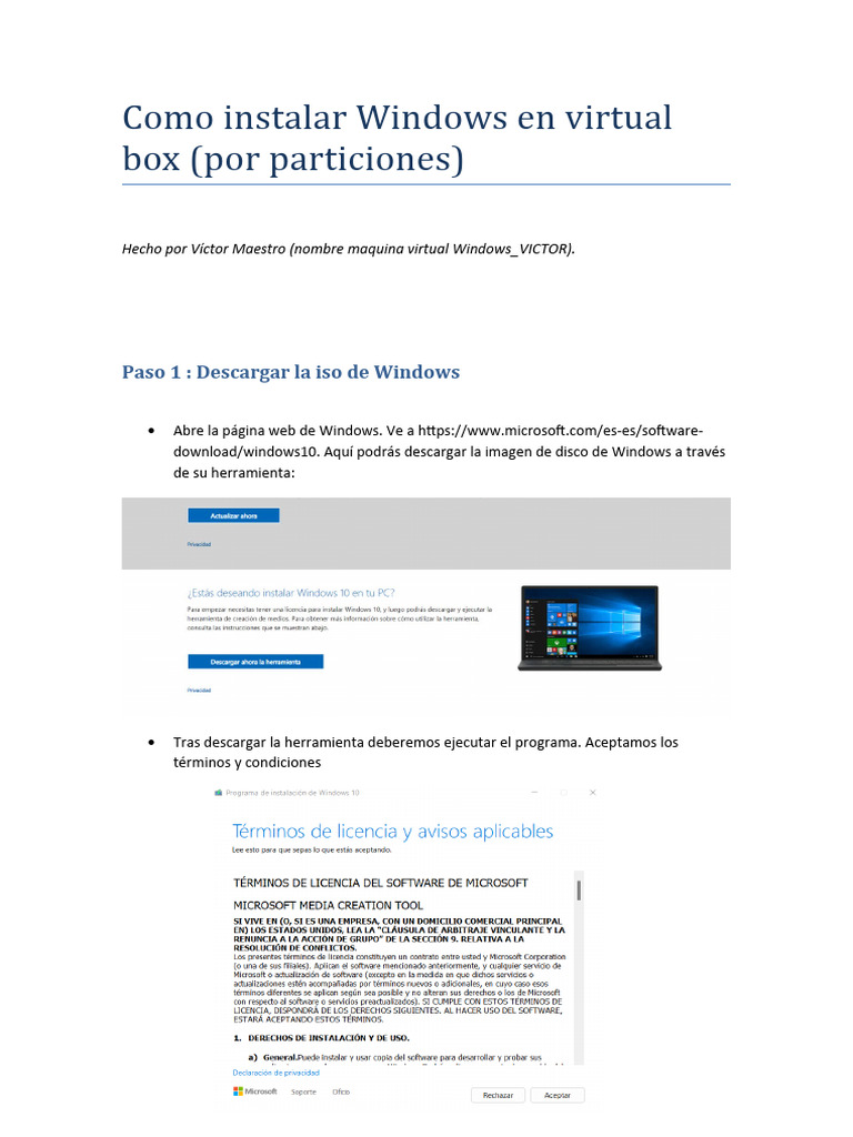 Manual Instalación Windows en Virtual Box Victor Maestro | PDF ...