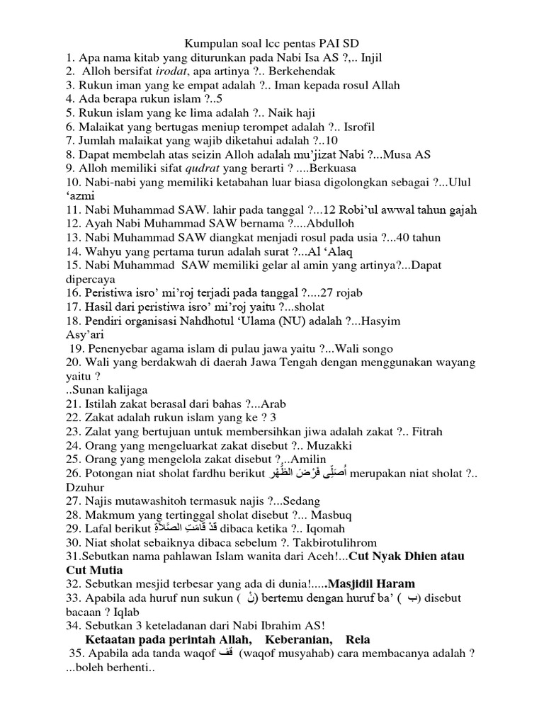 Soal LCC Pentas PAI SD Terbaru | PDF