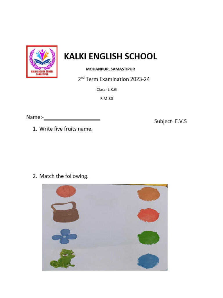 LKG EVS 2nd Term Exam Worksheet | PDF