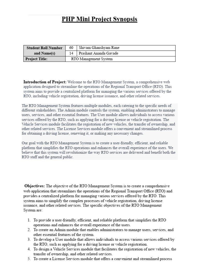 RTO Management System Overview | PDF | Operating System | Driver's License