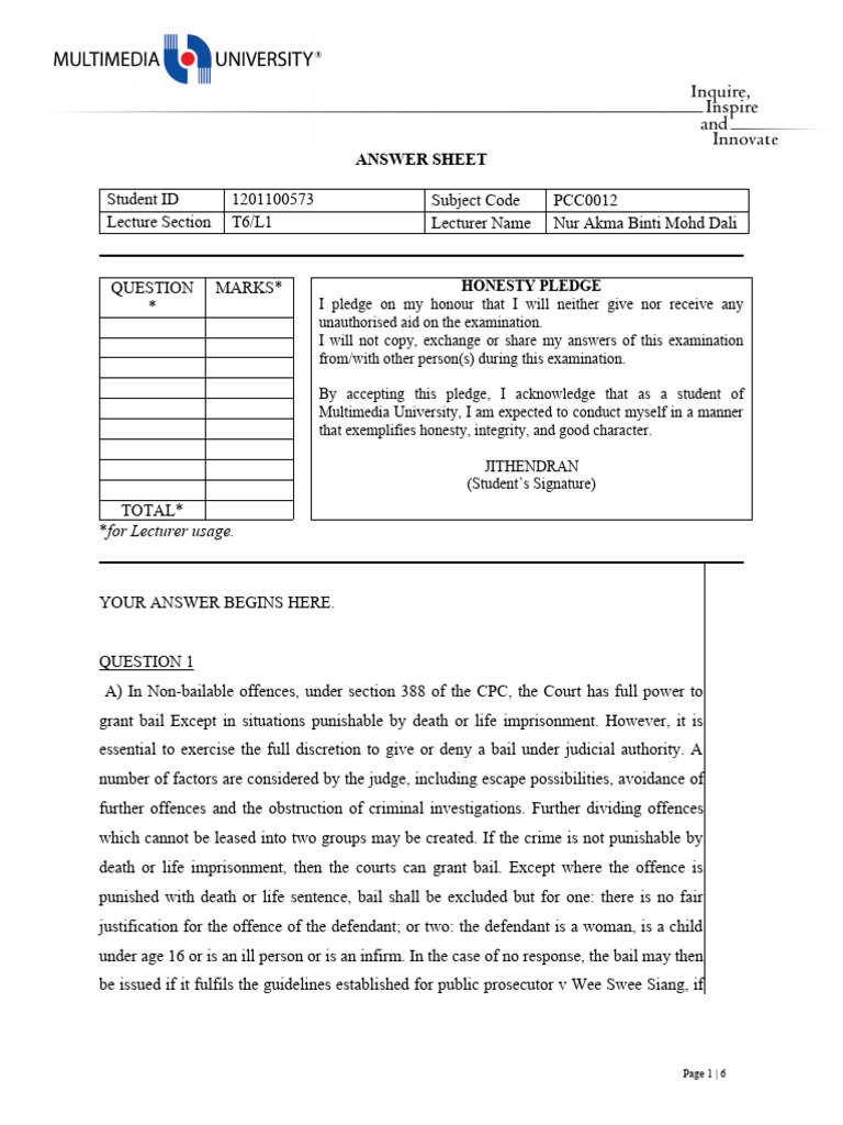 L1 1201100573 PCC0012 | PDF | Bail | Crime & Violence