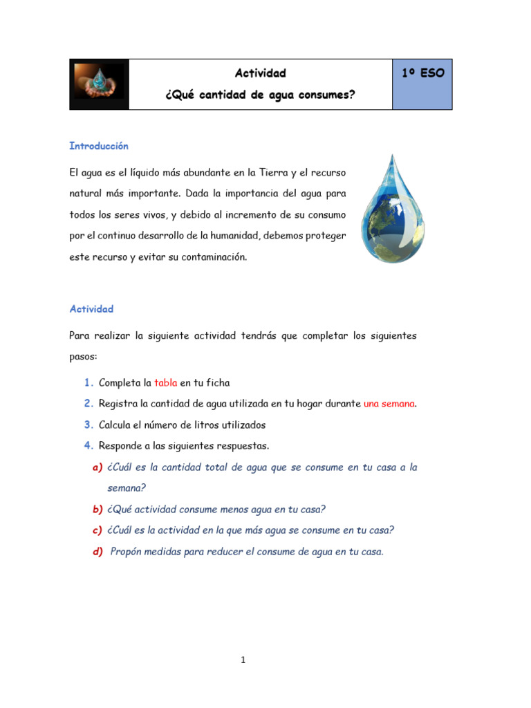 Cuánta Agua Consumes | Descargar gratis PDF | Agua | Ciencias de la Tierra
