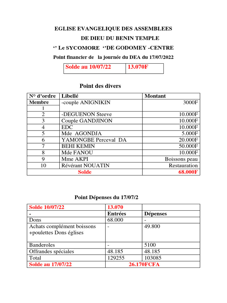 Point financier DEA 2022-2023 Godomey | PDF