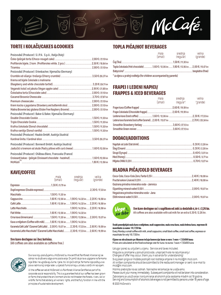 McDonald's Koprivnica McCafe Cjenik | PDF