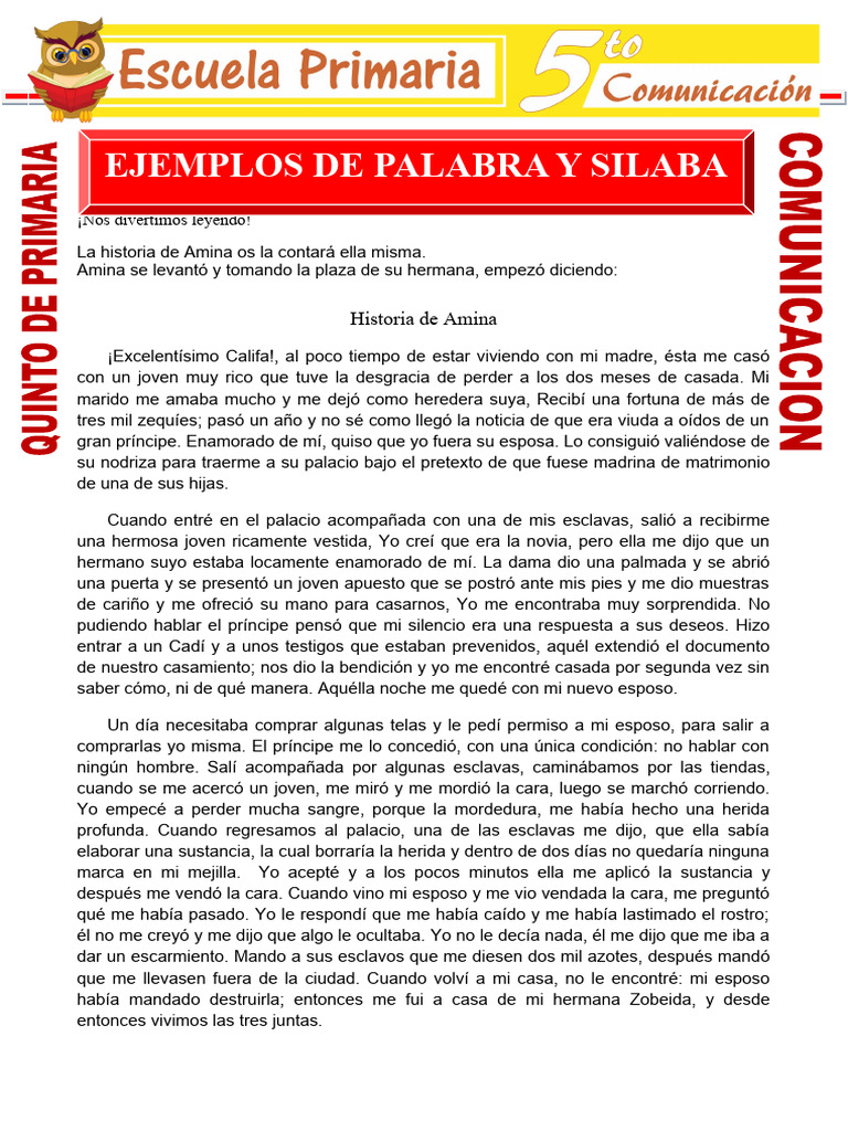 Ejemplos de Palabra y Sílaba para Quinto de Primaria | PDF | Fonética ...