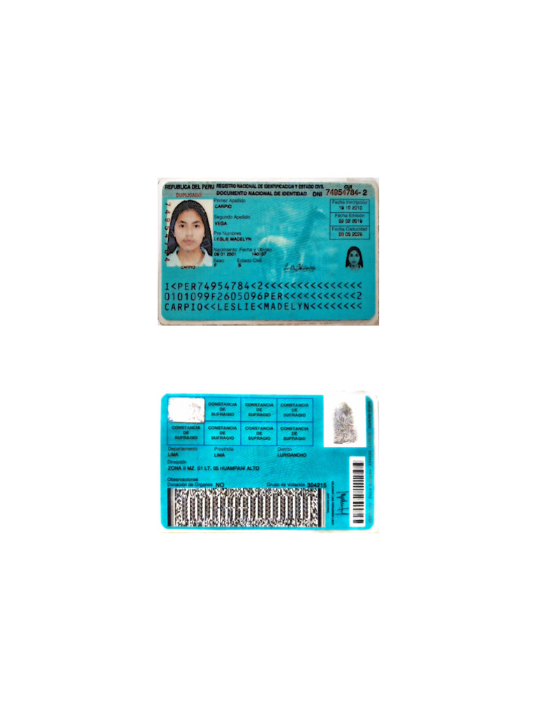 Documento Nacional de Identidad Perú | PDF