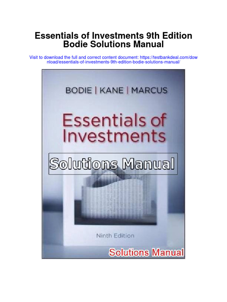 Essentials of Investments 9th Edition Bodie Solutions Manual PDF