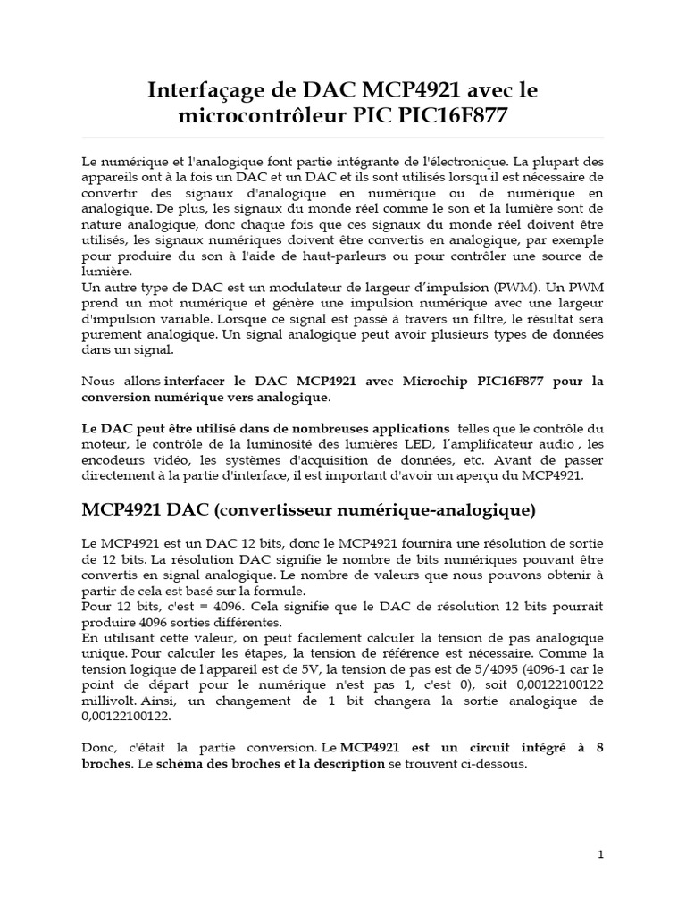 Interfaçage MCP4921 avec PIC16F877 | PDF | Convertisseur numérique ...