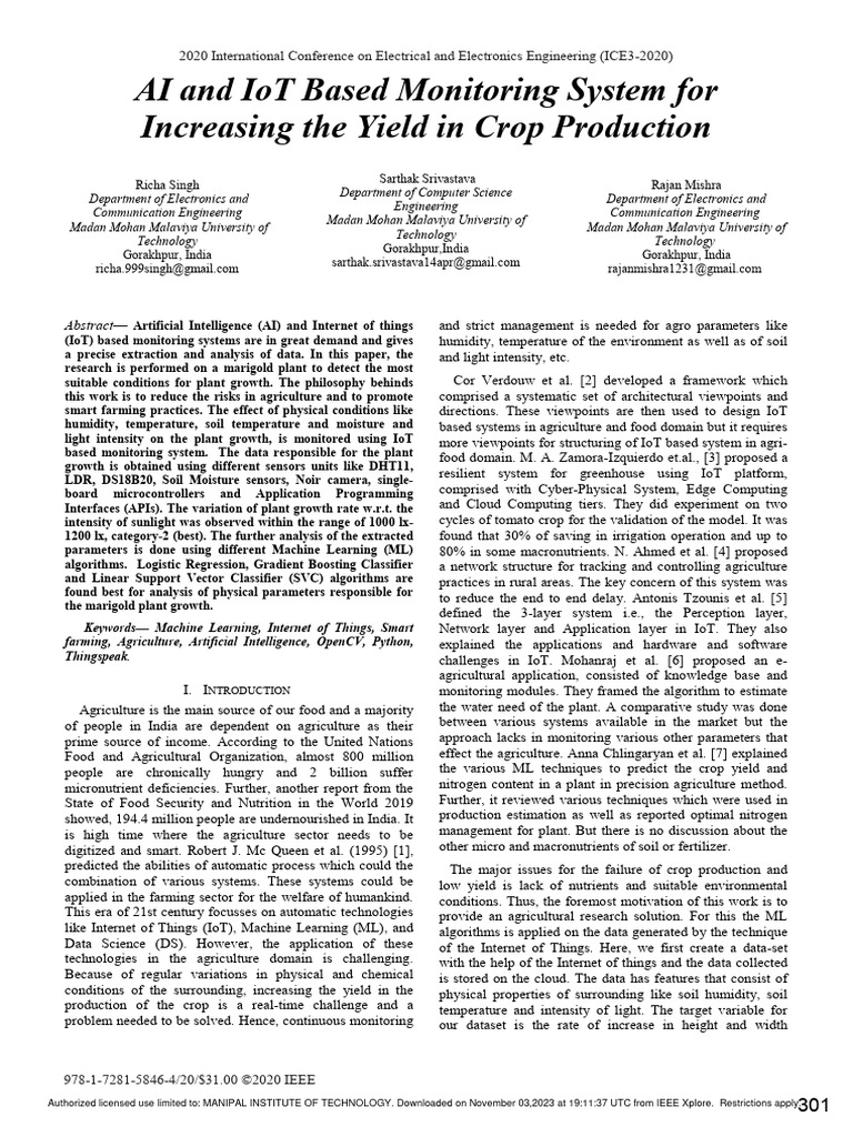 AI & IoT in Smart Farming | PDF | Internet Of Things | Statistical ...