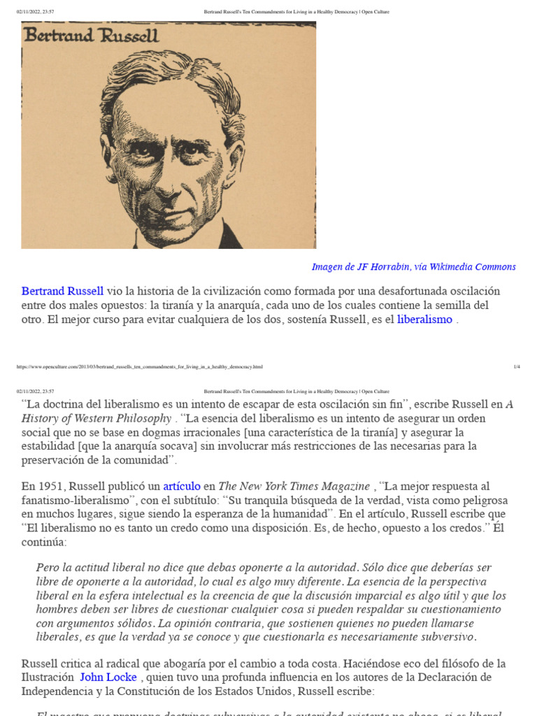 Mandamientos de Russell para la Democracia | PDF | Bertrand Russell ...