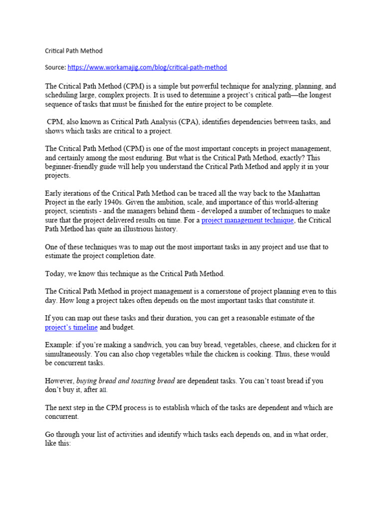 Critical Path Method Examples | PDF | Project Management | Analysis