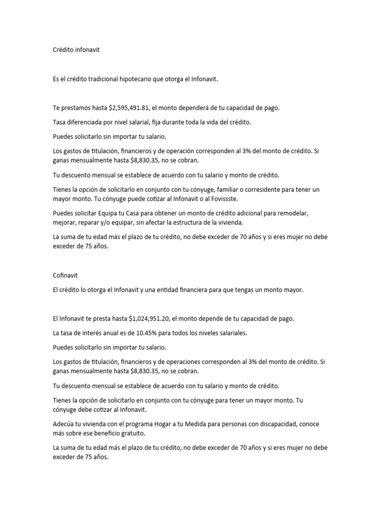 Créditos Infonavit: Opciones y Beneficios | PDF | Finanzas y dinero ...