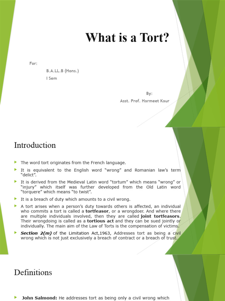 Law Of Tort Presentation Indore Institute Of Law Pdf Tort Damages