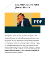 Carta Al Presidente Gustavo Petro. Por Maria Jimena Duzan Cambio Colombia