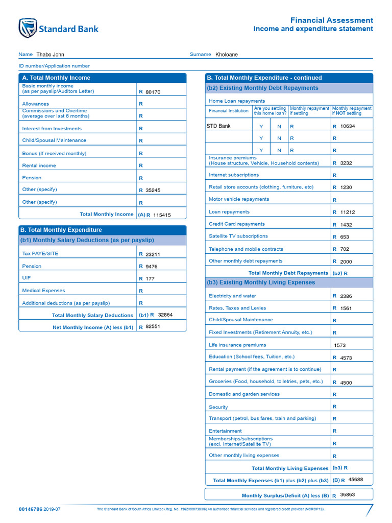 Financial Assessment Income and Expenditure | PDF | Expense | Paycheck