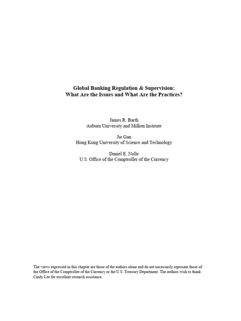Global Banking Regulation and Supervision What Are The Issues and