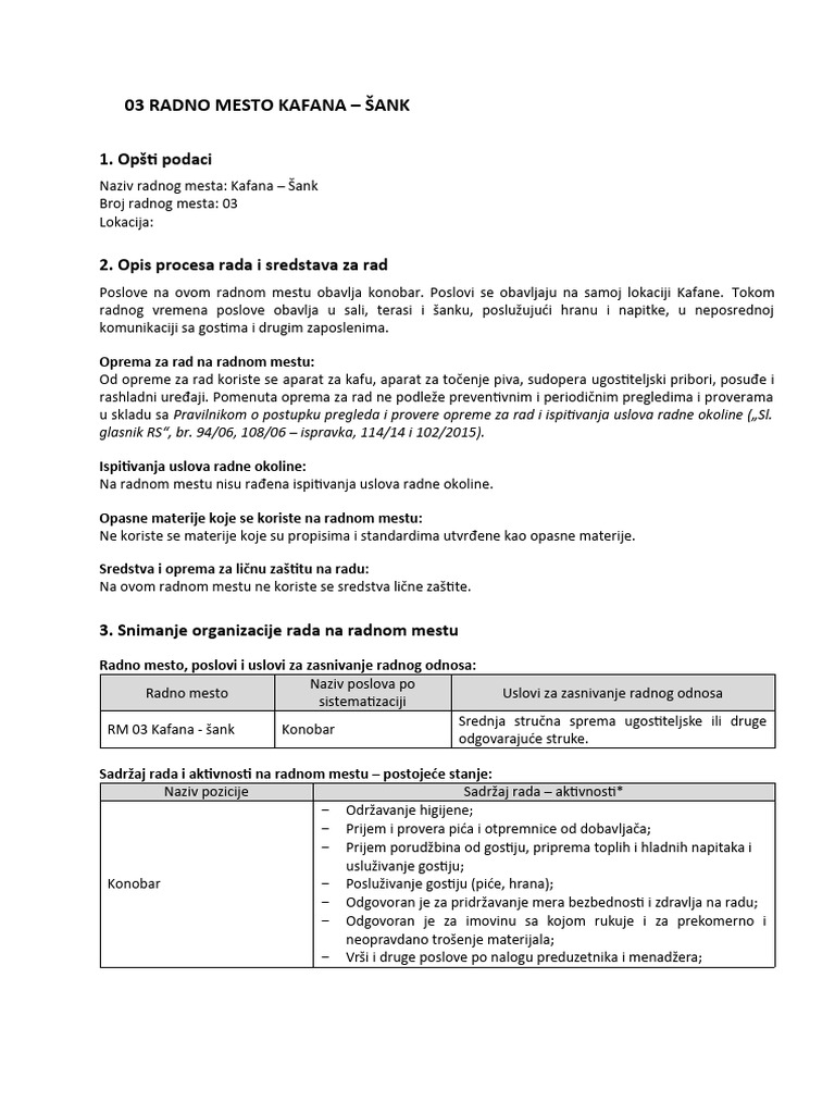 Procena Rizika Konobar | PDF
