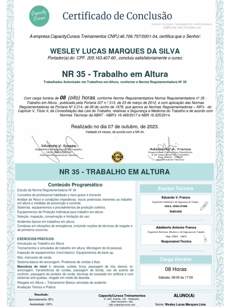 NR-35 Wesley Lucas Marques Lima | PDF | Tecnologia e Engenharia