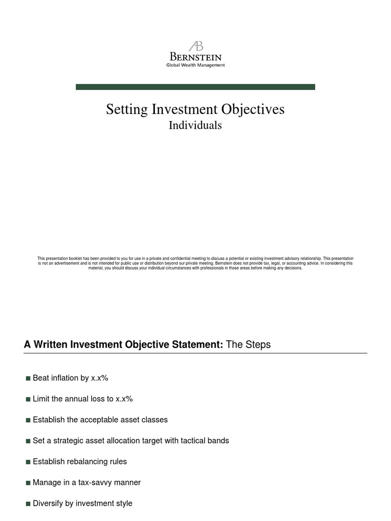 What Are Some Common Investment Objectives