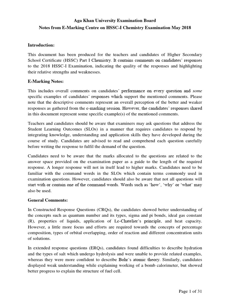 E-Marking Notes On Chemistry HSSC I May 2018 | PDF | Chemical Bond ...