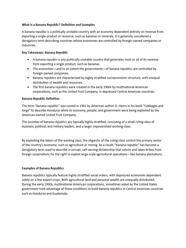 What Is A Banana Republic? Definition and Examples PDF