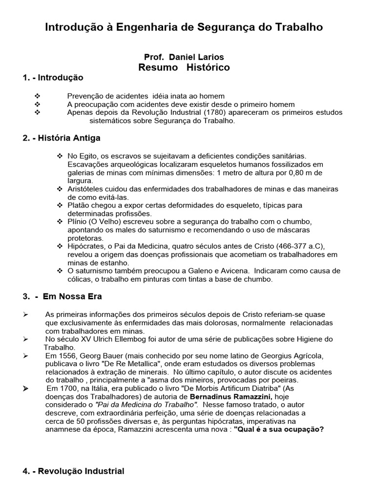 História da Engenharia de Segurança do Trabalho | PDF | Ciências e ...