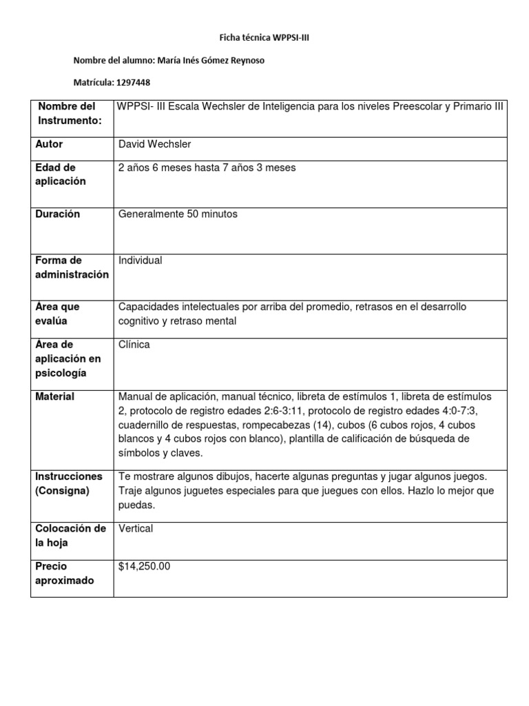 Ficha Tecnica WPPSIIII PDF