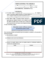 Avaliaçao 9 Ano Geografia 2B