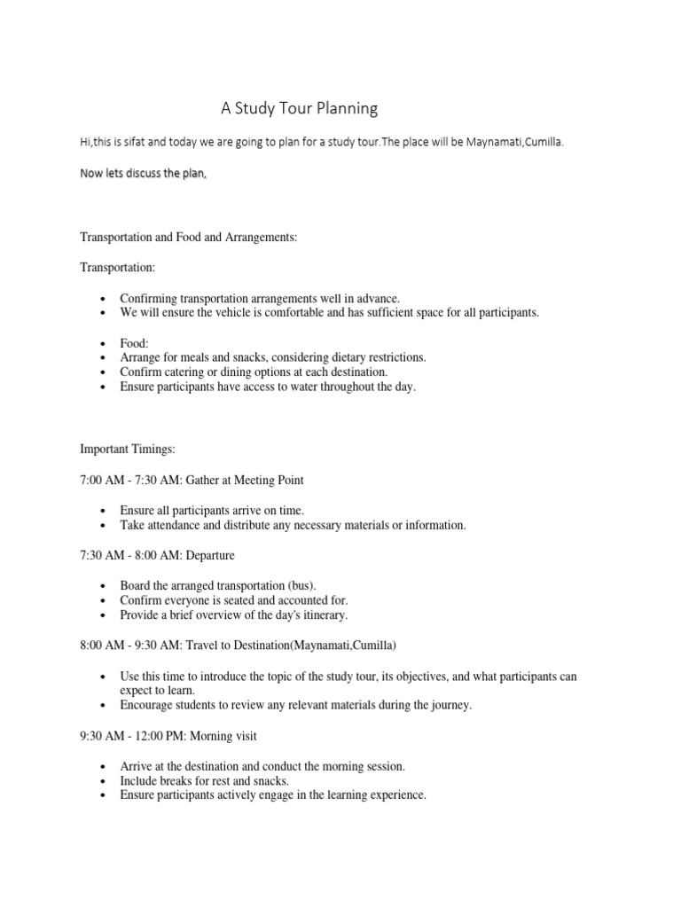 A Study Tour Planning Pdf