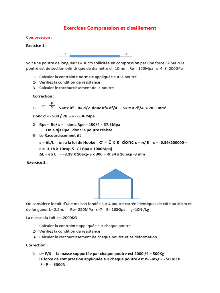 Exercices sur Compression et Cisaillement | PDF | Contrainte de ...
