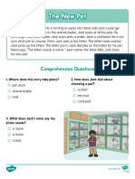 Digital Kindergarten The New Pet Reading Passage Comprehension Activity
